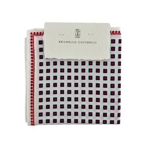 NWT Brunello Cucinelli Men’s Silk Pocket Square - Tiny Box Cubes